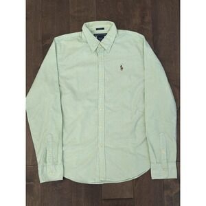 Ralph Lauren Slim Fit Womens Green Button Down Oxford Shirt Size 12 Flesh Pony